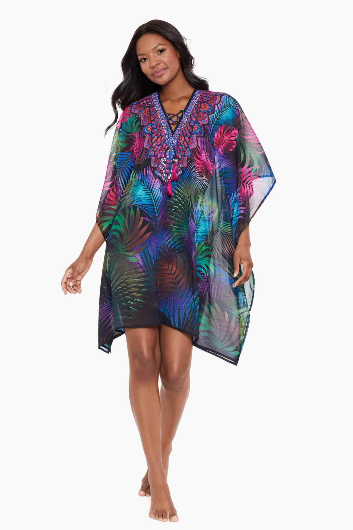 Caftan Cover Up in Pixel Palmas